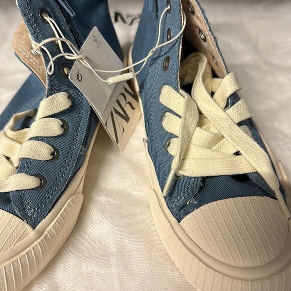 ZARA Kids | Blue | COTTON HIGH TOP SNEAKERS - Picture 7 of 8